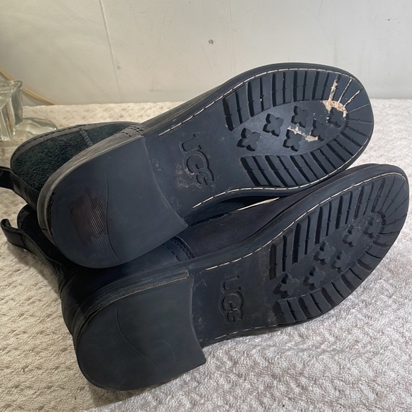 UGG  Leather Black Suede Leather Shearling Boots Unisex
